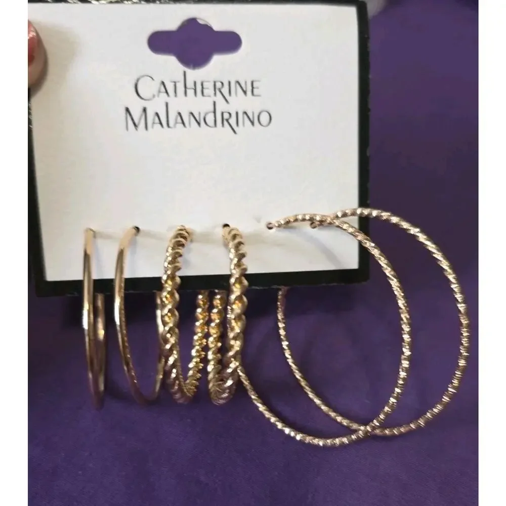 Catherine Malandrino Set Of Three Pairs Gold Tone Hoop Earrings 1.5